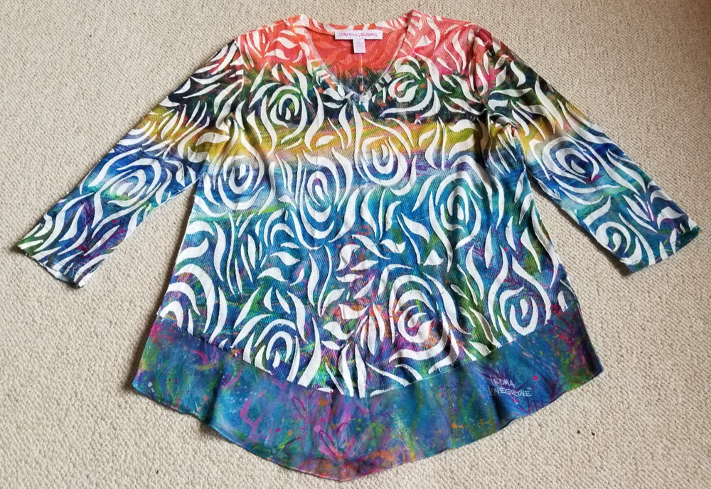 Womens Top-LEOMA LOVEGROVE-multicolor rayon Art-To-Wear mesh burnout sheer po-L